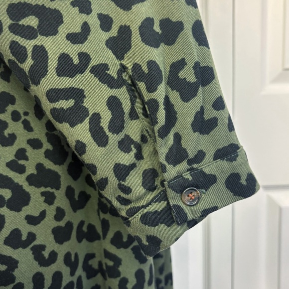 Chadwicks Green & Black Leopard Animal Print Button Down Shirt Dress 8P - Picture 12 of 16